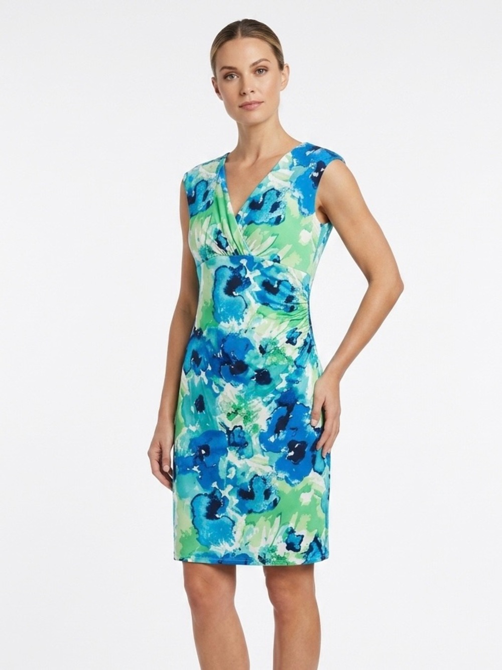 American Living, Blue & Green Floral V-Neck Sheath Dress - 18